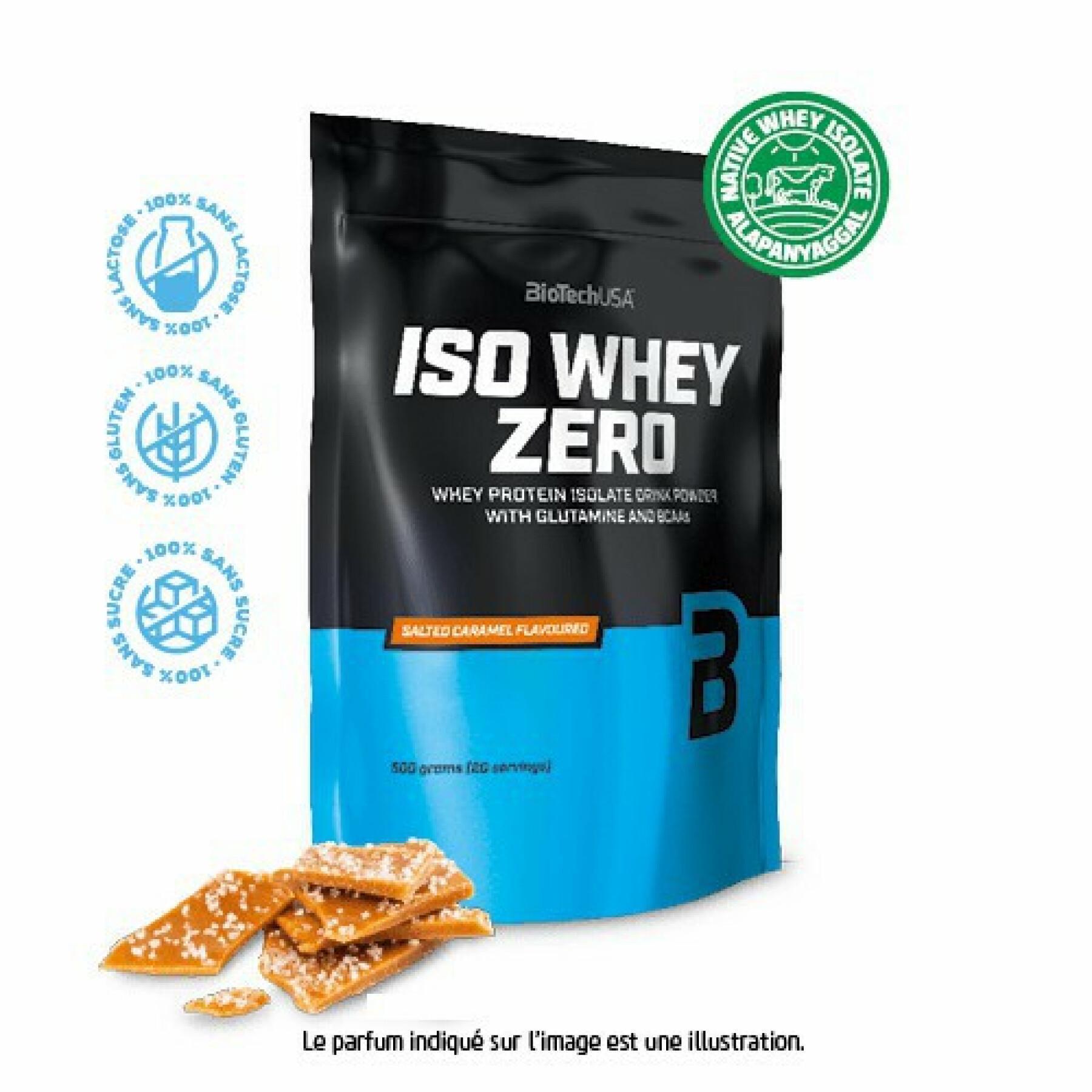 Förpackning med 10 proteinpåsar Biotech USA iso whey zero lactose free - Caramel salé - 500g