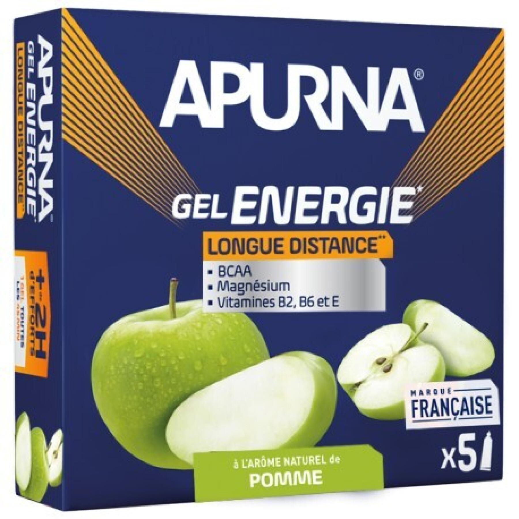 Uppsättning med 5 green apple energigeler för långdistans +2h ansträngning Apurna