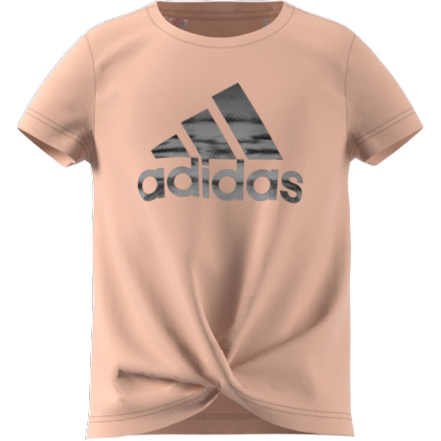 T-shirt för flickor adidas Primegreen AEROREADY Training Dance Move Knotted Metallic Logo-Print
