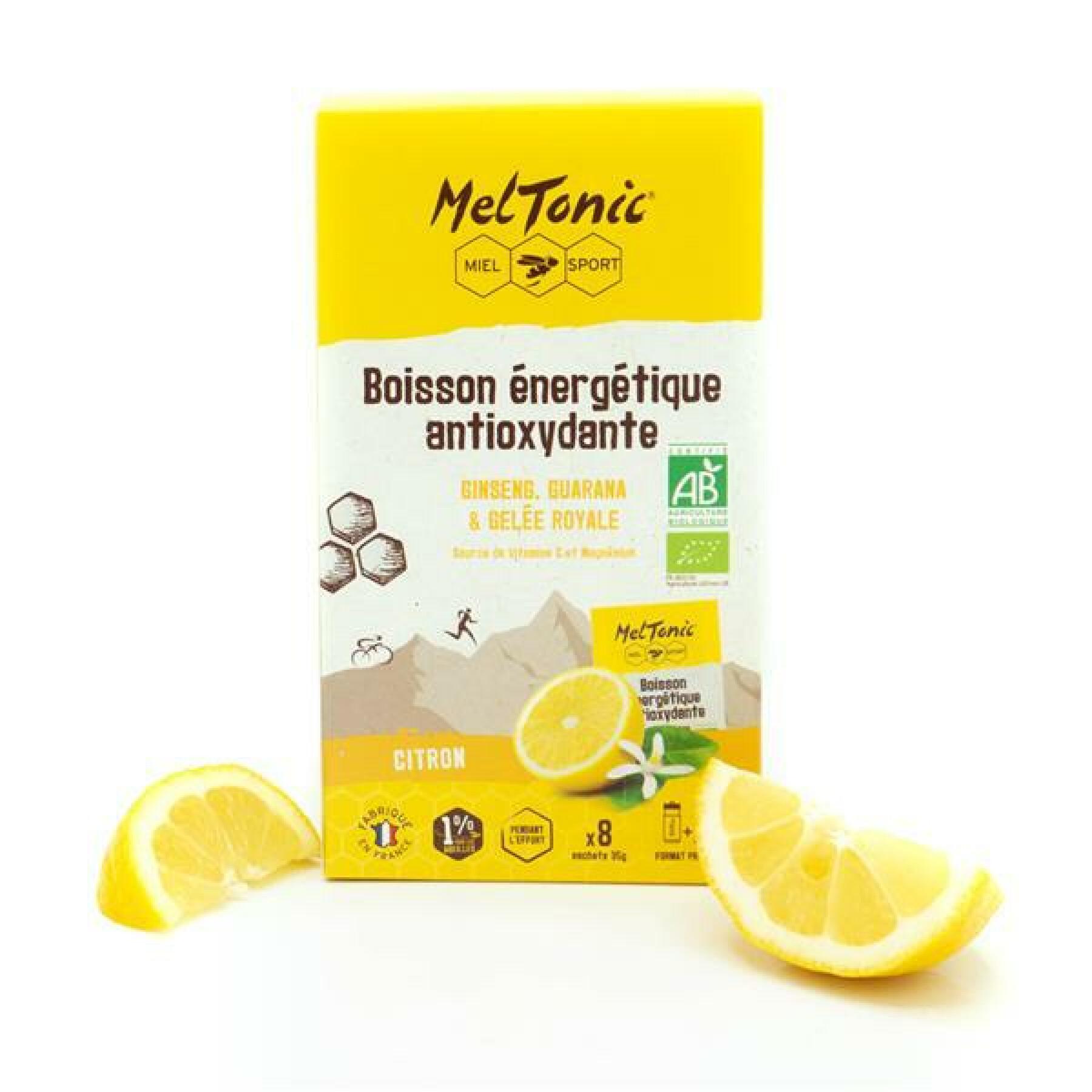 Låda med 8 portioner ekologisk antioxidant energidryck med citron Meltonic 35 g