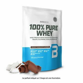 Förpackning med 10 påsar 100 % rent vassleprotein Biotech USA - Noix de coco-chocolat - 1kg
