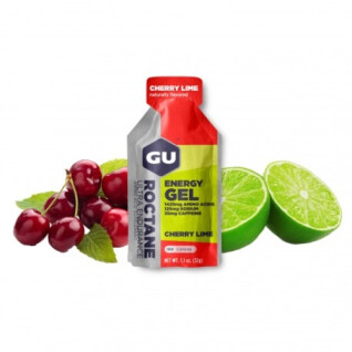 Förpackning med 24 roctane gels Gu Energy cerise/citron vert